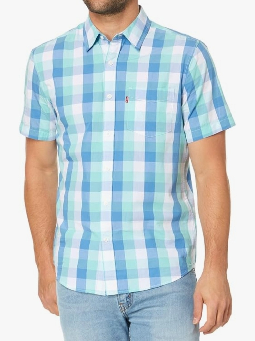 Levi's Short-Sleeve Blue Plaid Button-Down Shirt Size XXL NEW $18 - Picture 1 of 4
